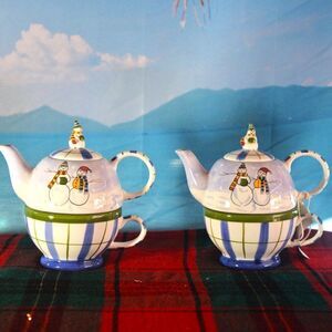 Teapots for One with Snowmen, You Get 2, One for You and One to Gift - New